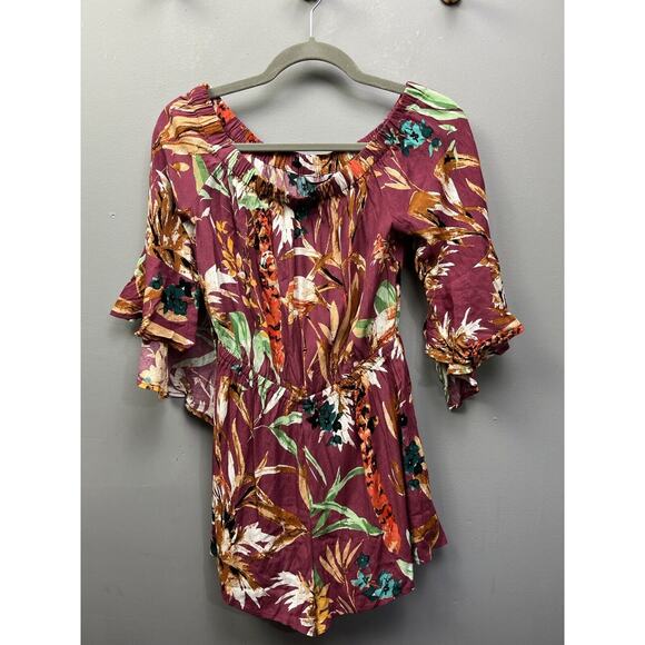 Express Romper Womens Small Burgundy floral Scoop Neck Rayon NEW - Picture 1 of 7